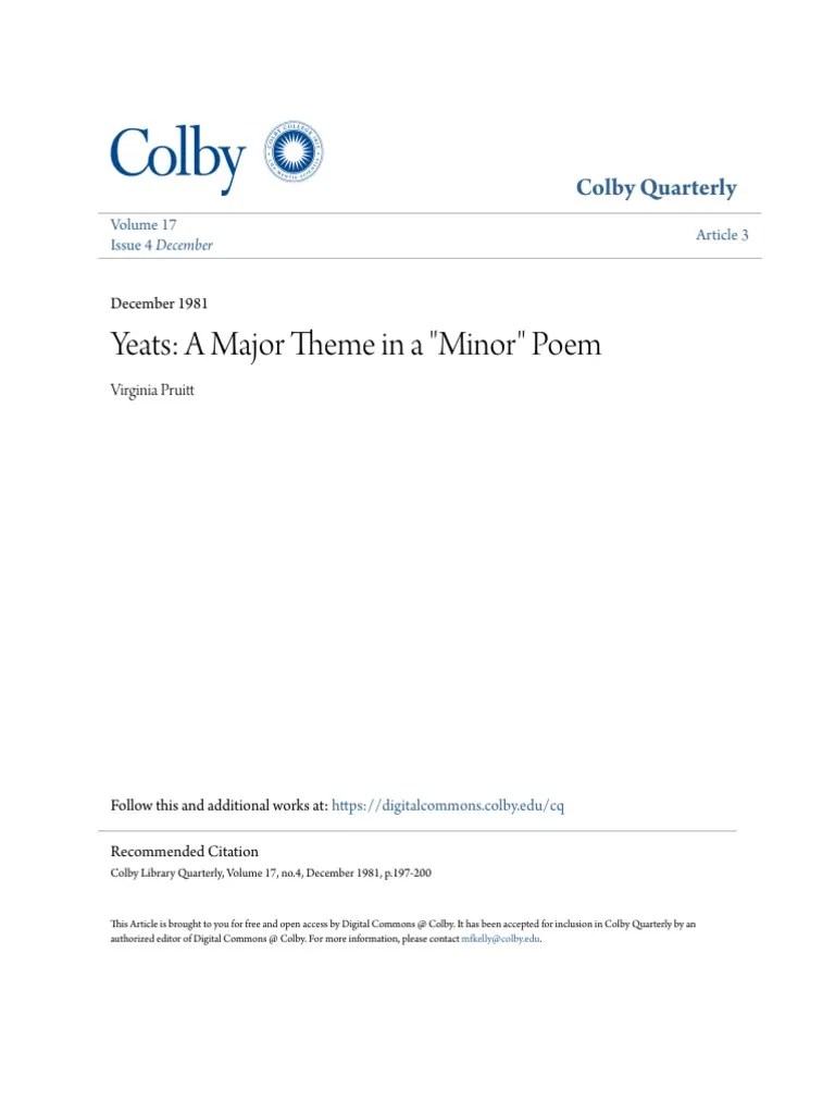 Yeats A Major Theme in A Minor Poem PDF W. B. Yeats Poetry