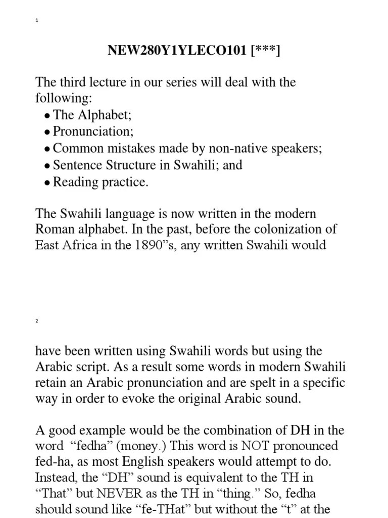 Swahili Alphabet PDF Syllable Swahili Language