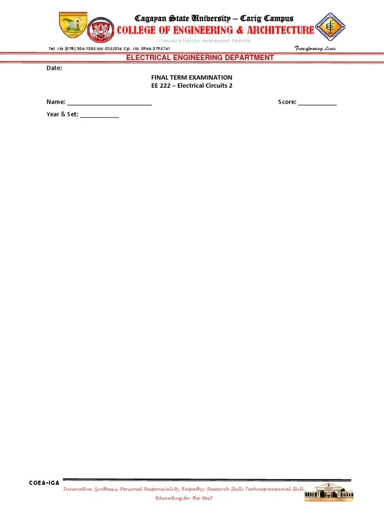 EE Exam Answer Sheet | PDF