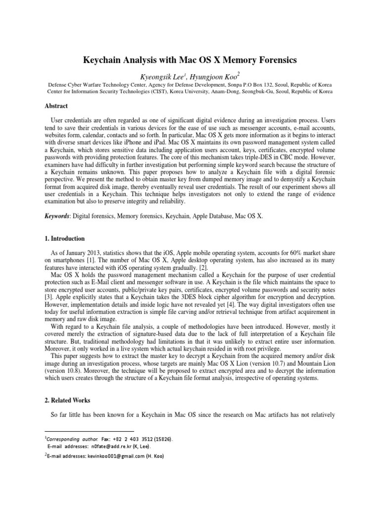 Keychain Analysis With Mac OS X Memory Forensics PDF Key
