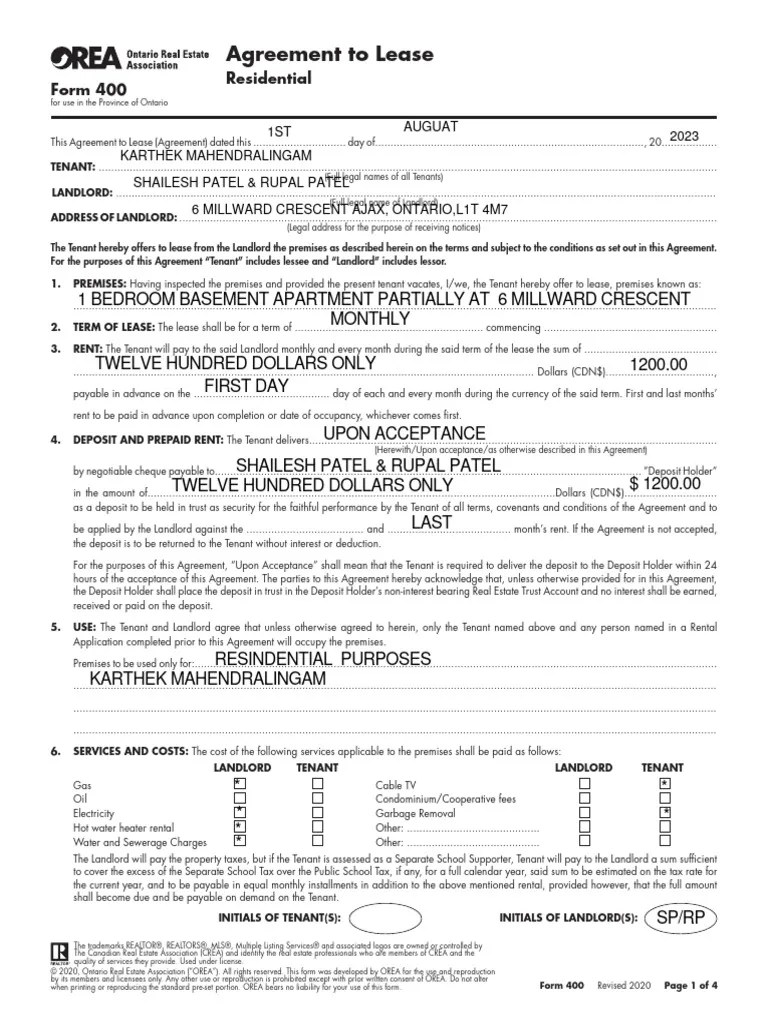Orea Form 400 PDF Leasehold Estate Lease
