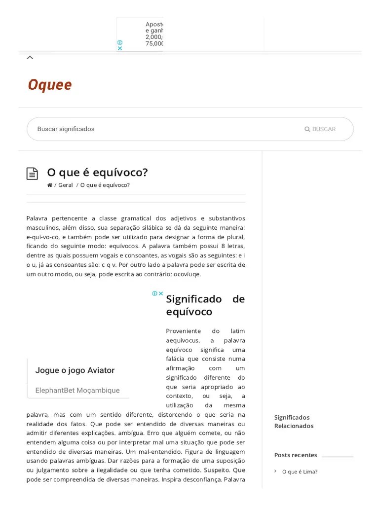 O Que É Equívoco Significado, Conceito e Definição Oquee Com. PDF