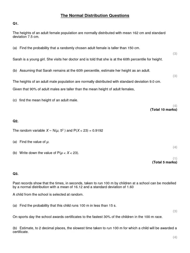 The Normal Distribution Questions PDF Normal Distribution
