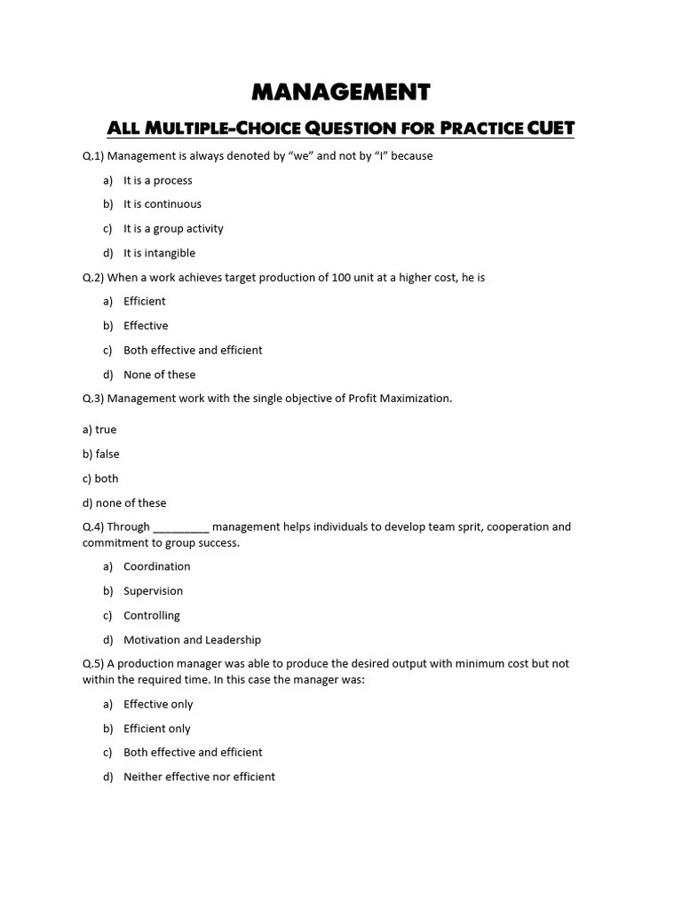Management MCQ PDF Human Resources Economies