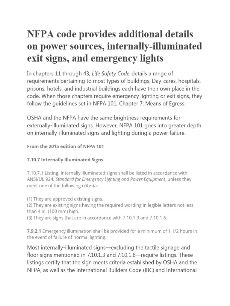 NFPA Code Provides Additional Detail PDF Lighting Light Emitting
