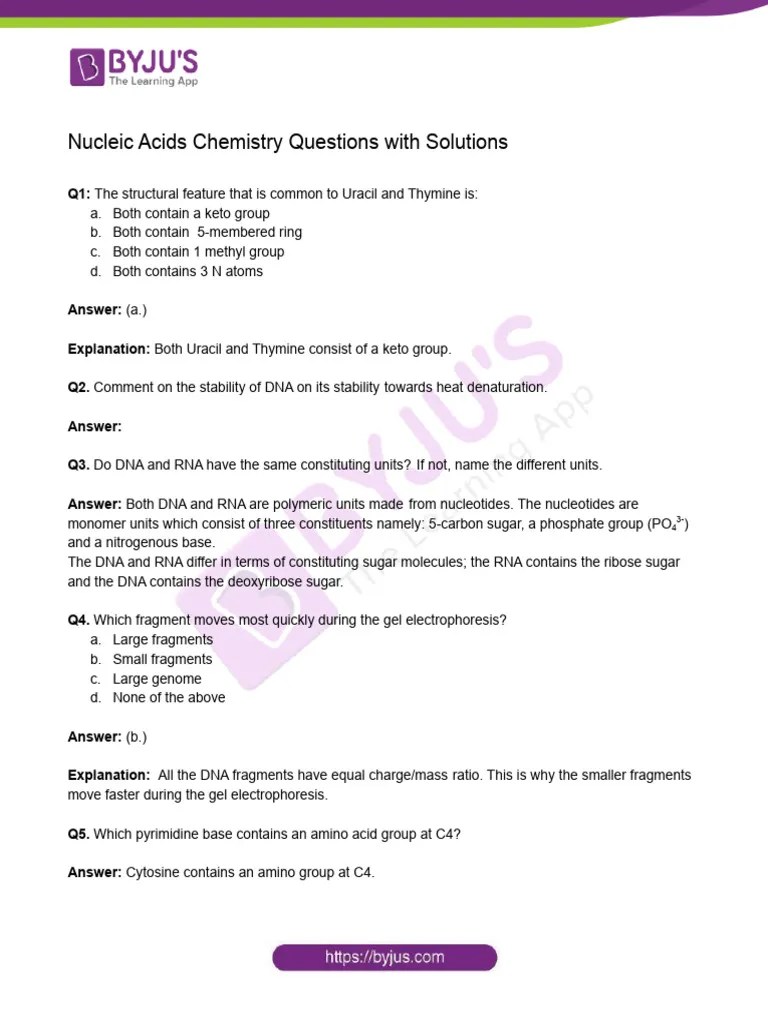 Nucleic Acids Questions Download Free PDF Nucleic Acids Dna