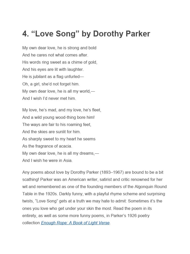 "Love Song" by Dorothy Parker Enough Rope A Book of Light Verse PDF