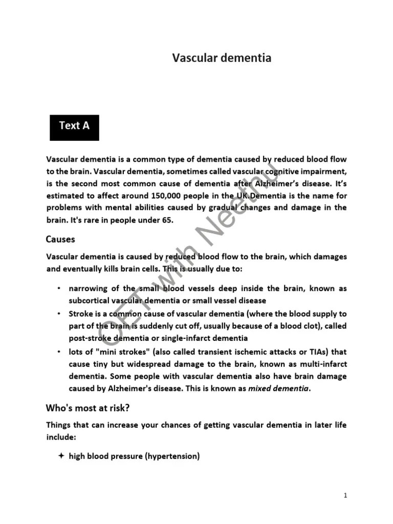 Vascular Dementia Part A PDF Dementia Stroke