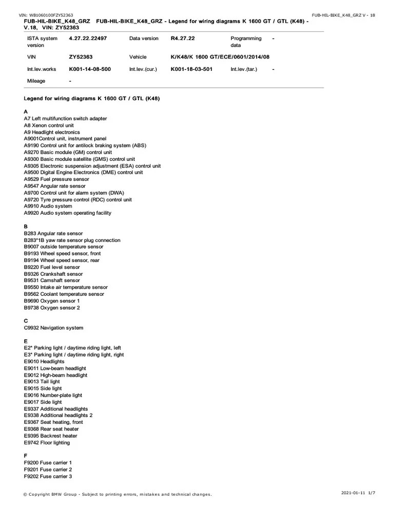 Legend For Wiring Diagrams K1600GT (K48) | PDF | Electrical Connector