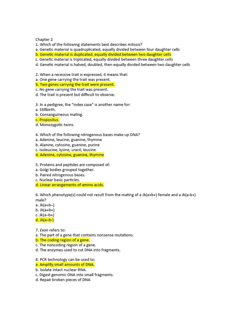 Blood Bank. Harmening Chapter 2 Review Questions | PDF | Rna | Dna