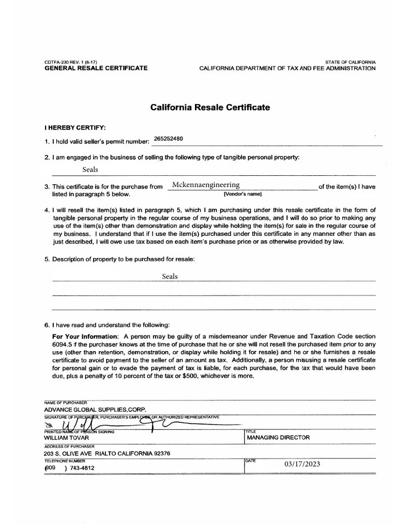 California Resale Certificate Airgas Tax Exempt TEMPLATE PDF