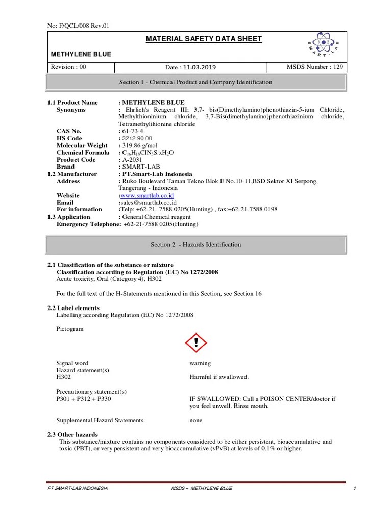 MSDS Methylene Blue PDF Chemical Substances Materials