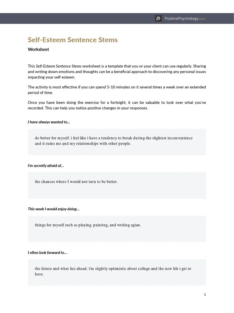 Self Esteem Sentence Stems PDF
