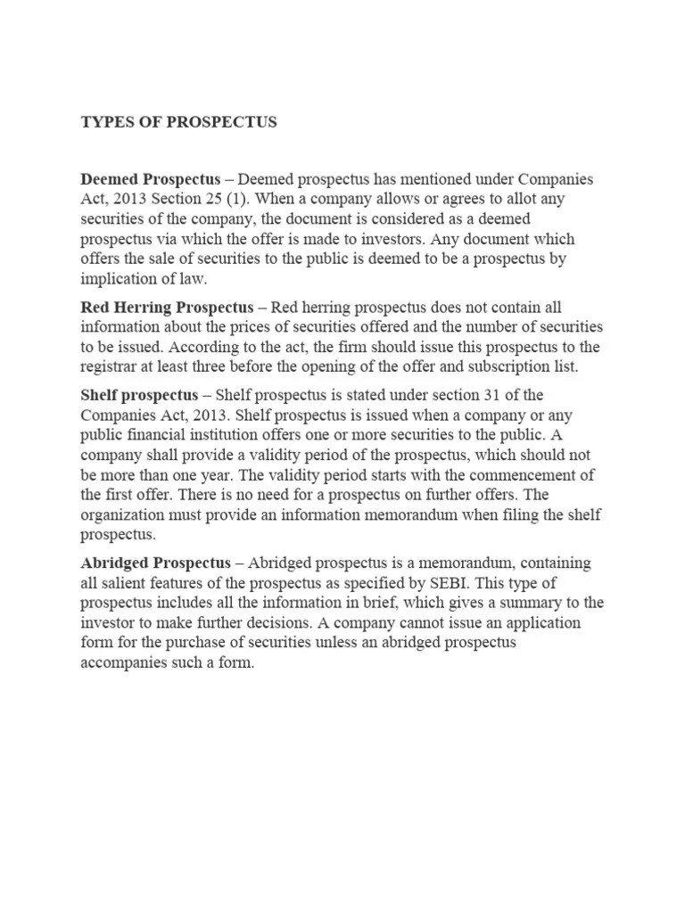 Types of Prospectus PDF