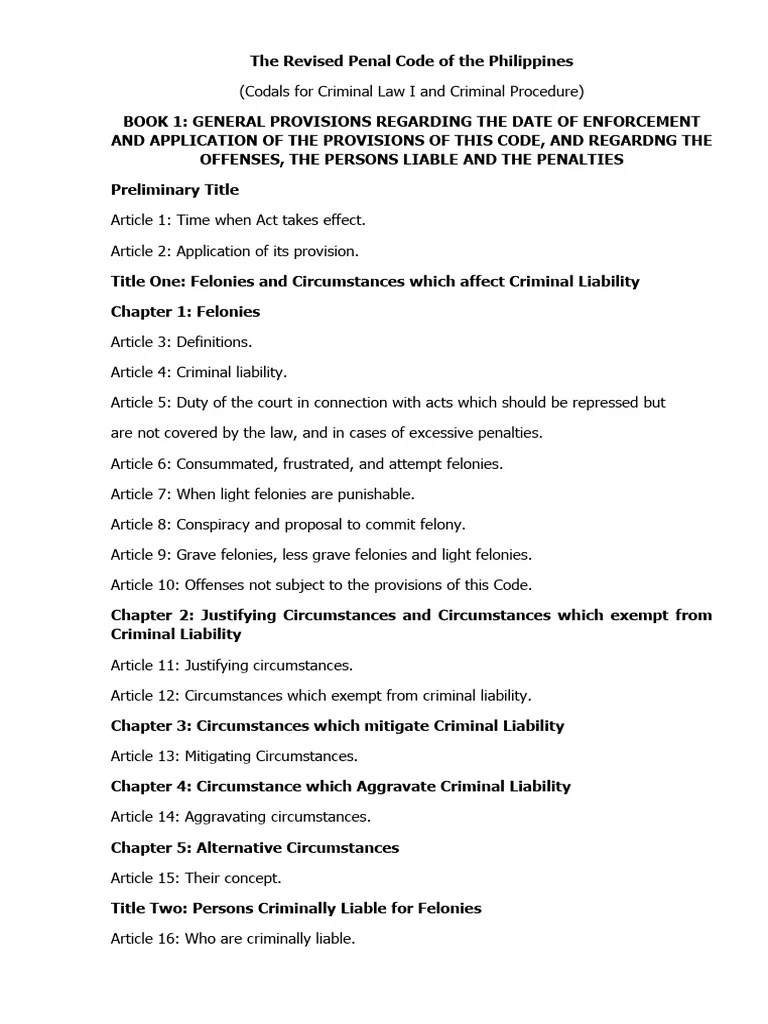 The Revised Penal Code of The Philippines Study Outline PDF