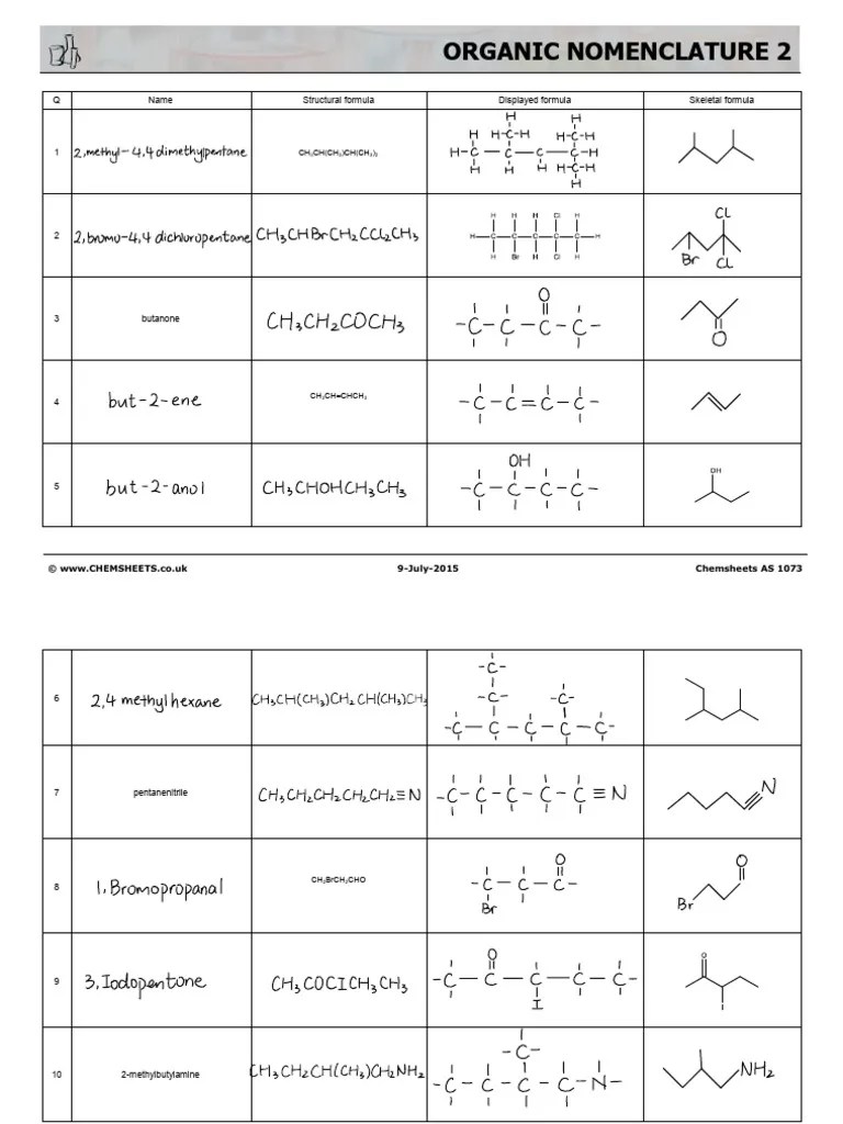 11.2 Organic-Nomenclature Practice 2 | PDF | Physical Sciences | Chemistry