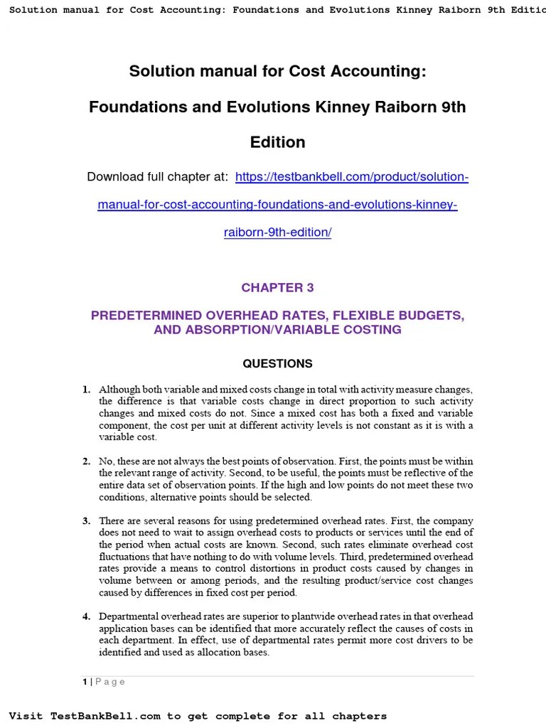 Solution Manual For Cost Accounting Foundations and Evolutions Kinney