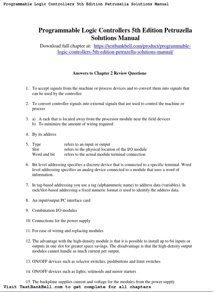 Programmable Logic Controllers 5th Edition Petruzella Solutions Manual
