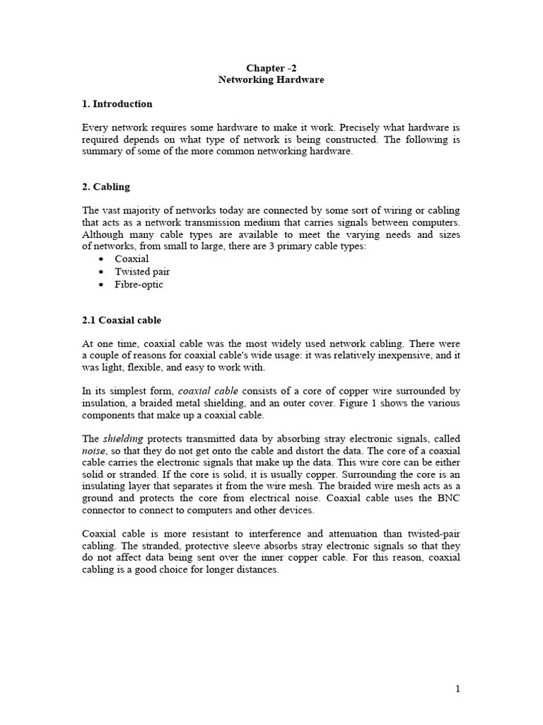Handout 2 Networking Hardware PDF Computer Network Coaxial Cable