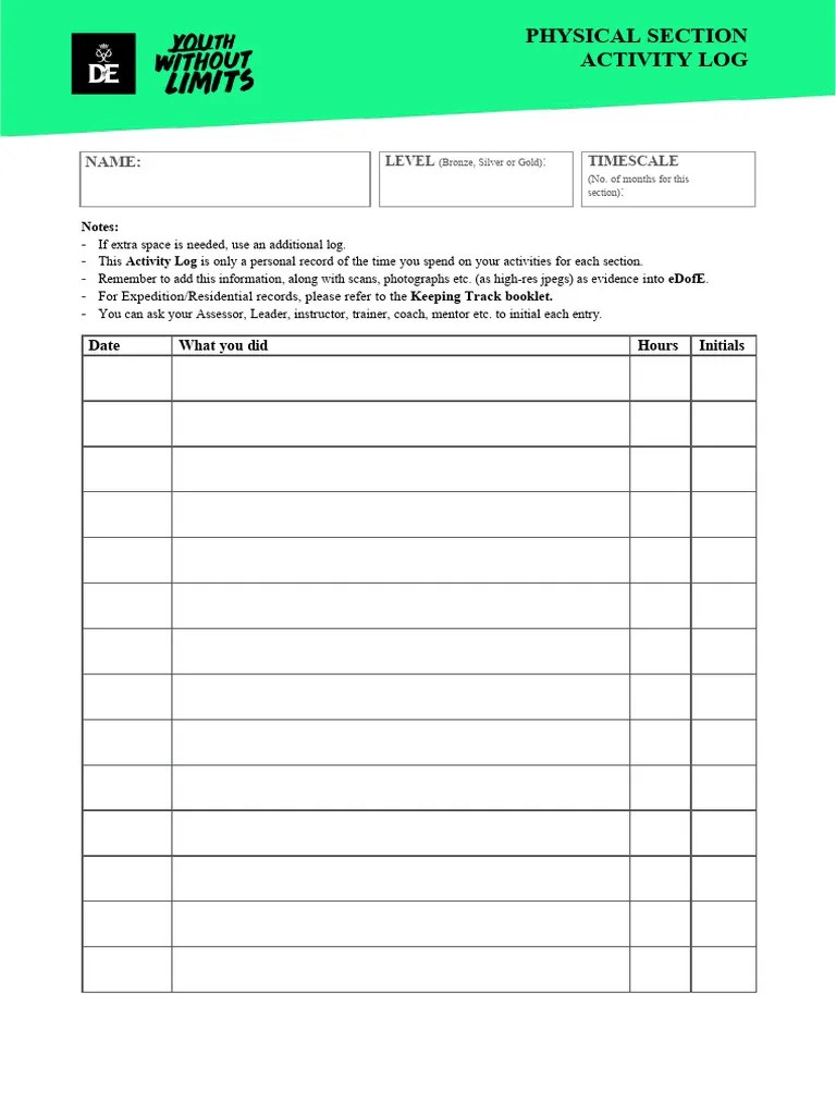 Activity Log Physical Section PDF