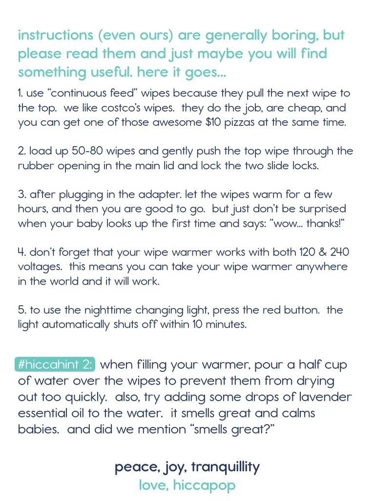 Hiccapop Wipe Warmer Instructions PDF