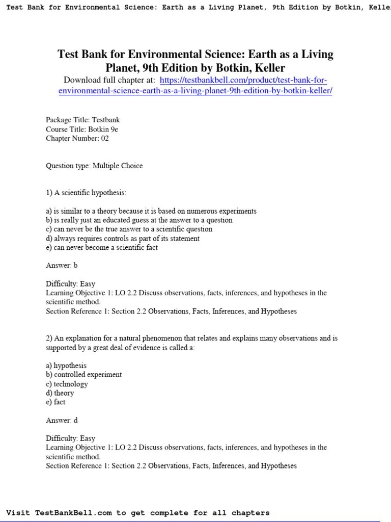 Test Bank For Environmental Science Earth As A Living 9th