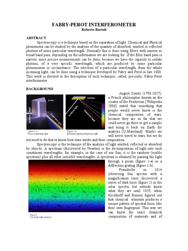 Fabry Perot Interferometer PDF Interferometry