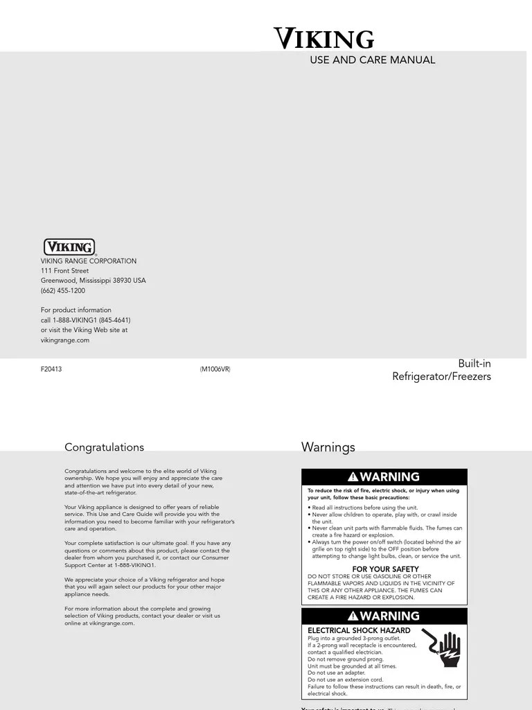 Viking Vcbb363rss | PDF | Refrigerator | Food Storage