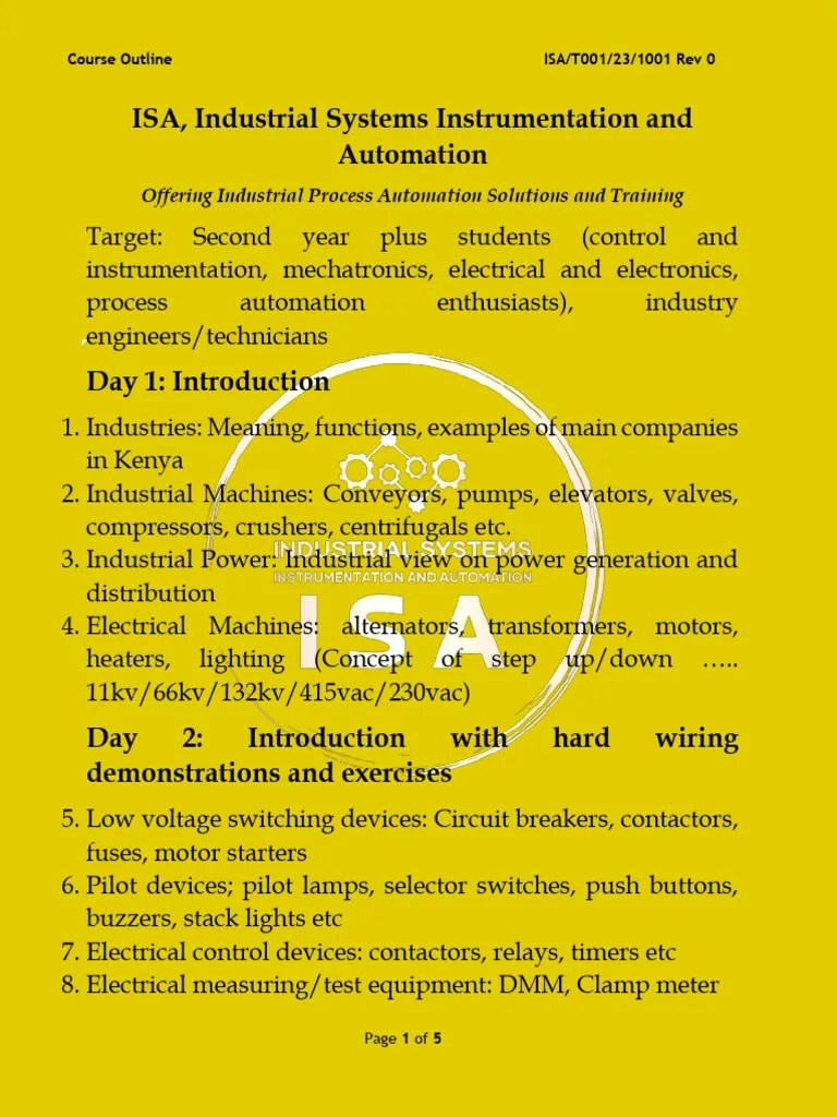 ISA Course Outline R3 PDF Programmable Logic Controller