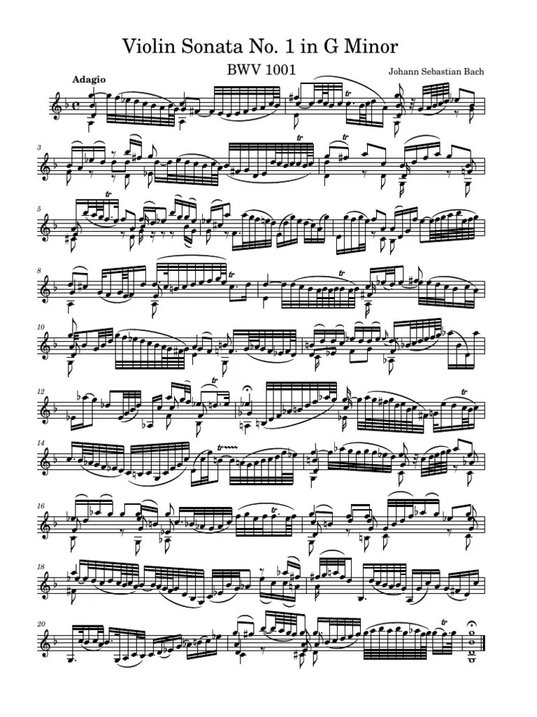 Solo Violin Sonata No. 1 in G Minor J. S. Bach BWV 1001 Download Free PDF Cantatas Sonata