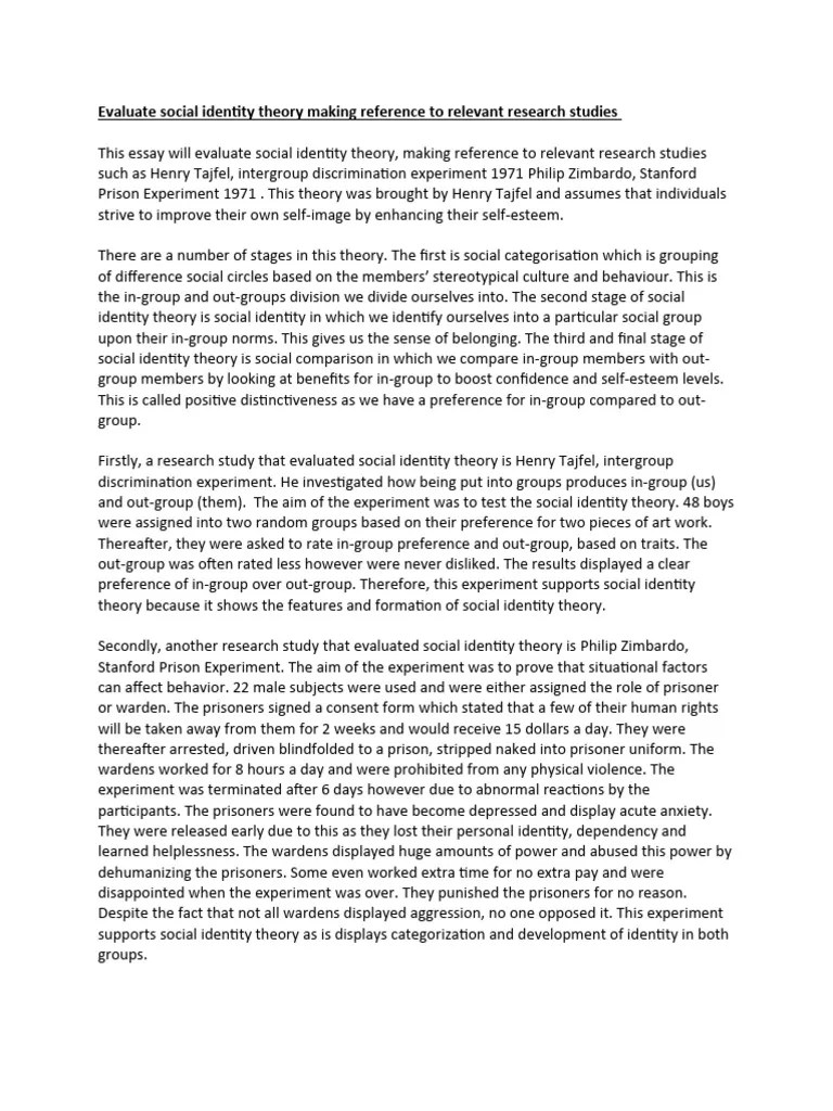 Evaluate Social Identity Theory Making Reference To Relevant Research