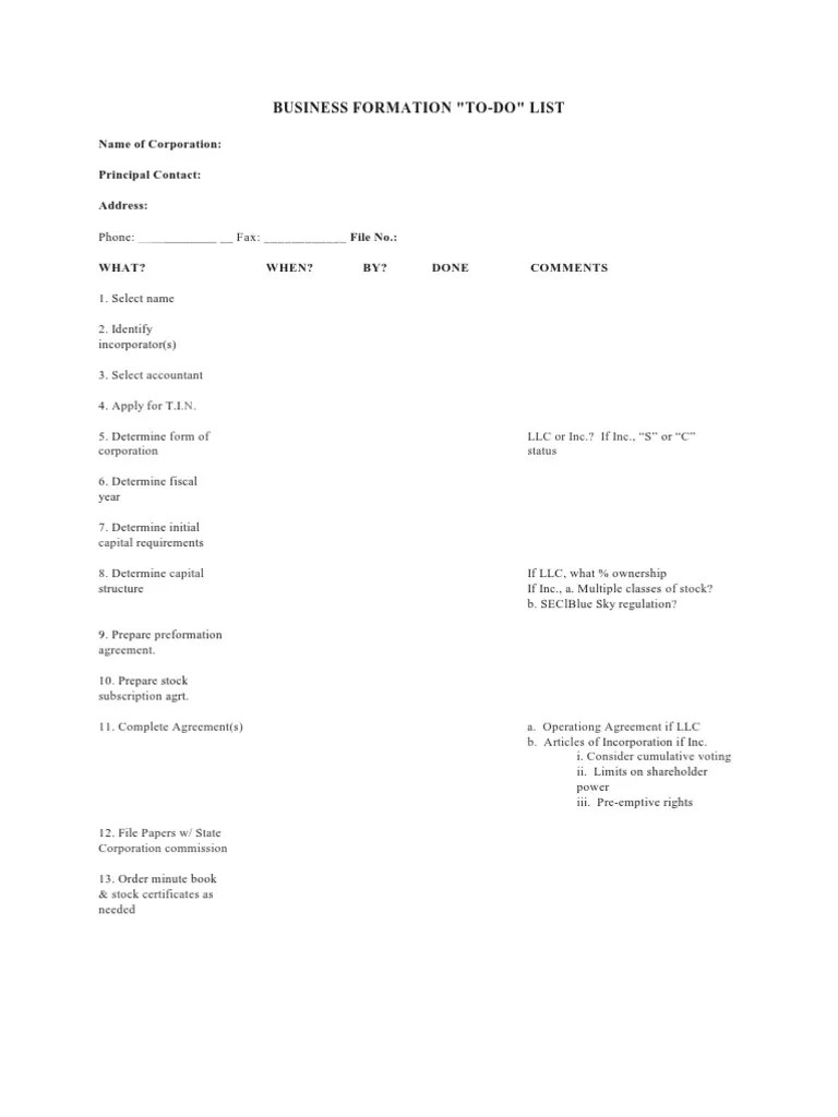 Business Formation Checklist Authcheckdam PDF