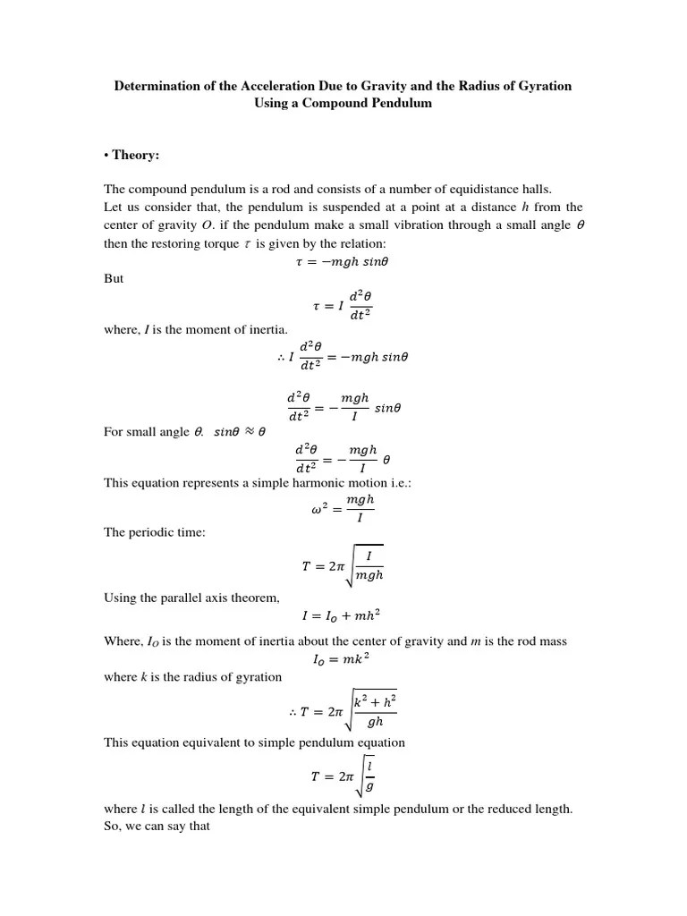 Compound Pendulum PDF Applied And Interdisciplinary Physics