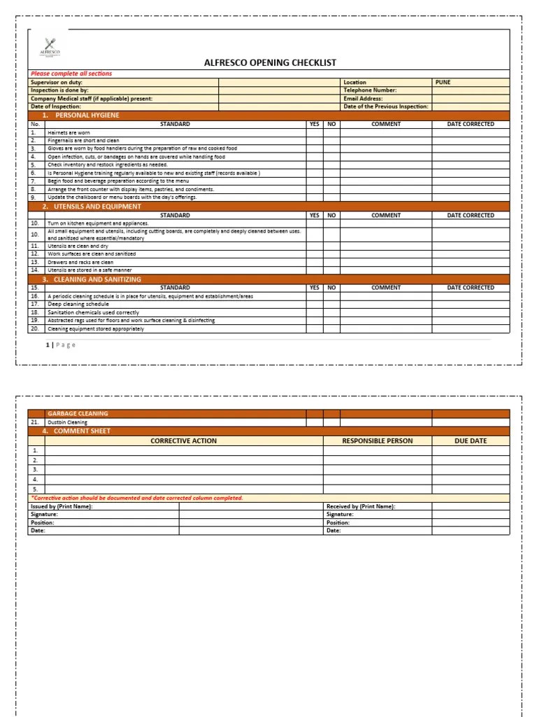 Canteen Inspection Checklist PDF Kitchen Utensil Hygiene