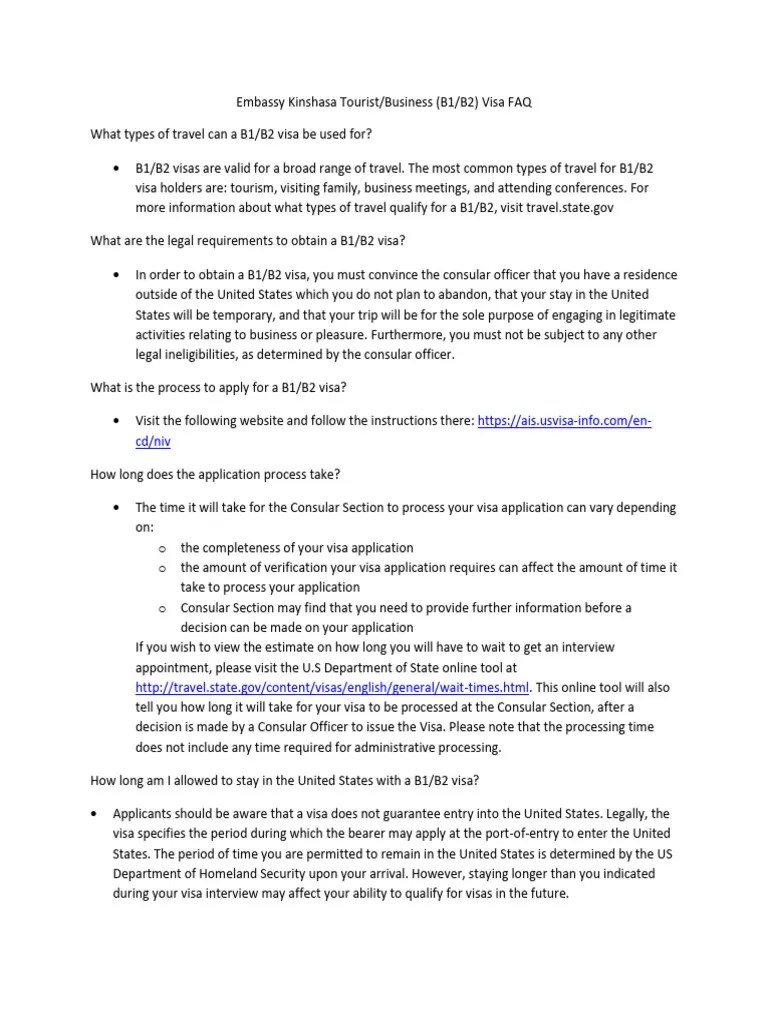 B1 and B2 Visas FAQ Sheet English 2020 PDF Travel Visa Passport