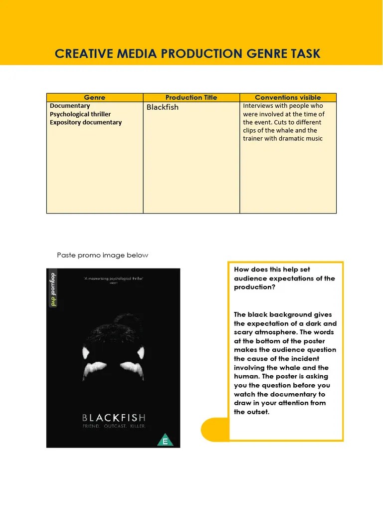 Blackfish Genre Worksheet Broadcast PDF