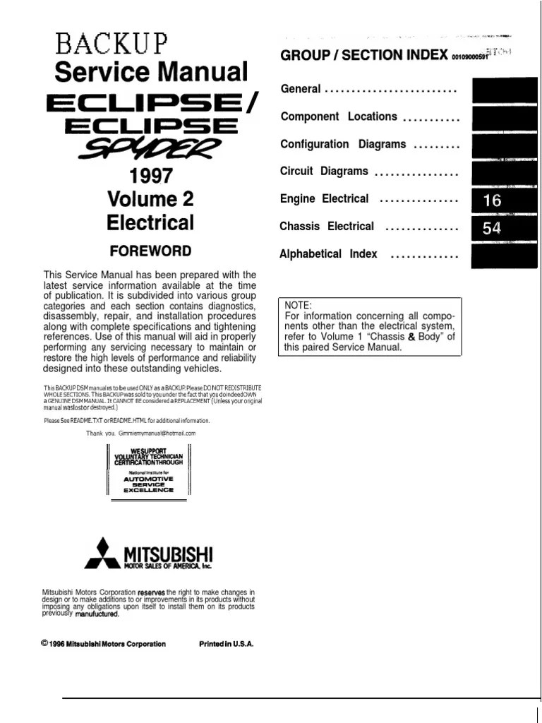 9799 Mitsubishi Eclipse Electrical Manual PDF Troubleshooting Relay