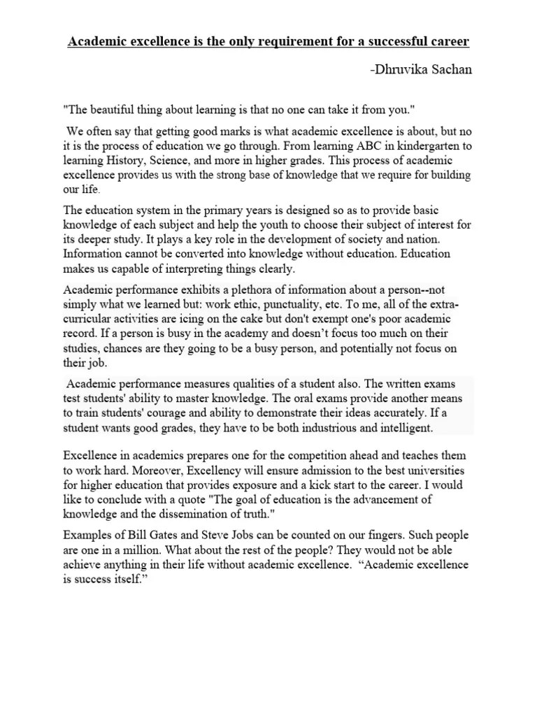 Academic Excellence Key To Success Pdf Career Growth Social