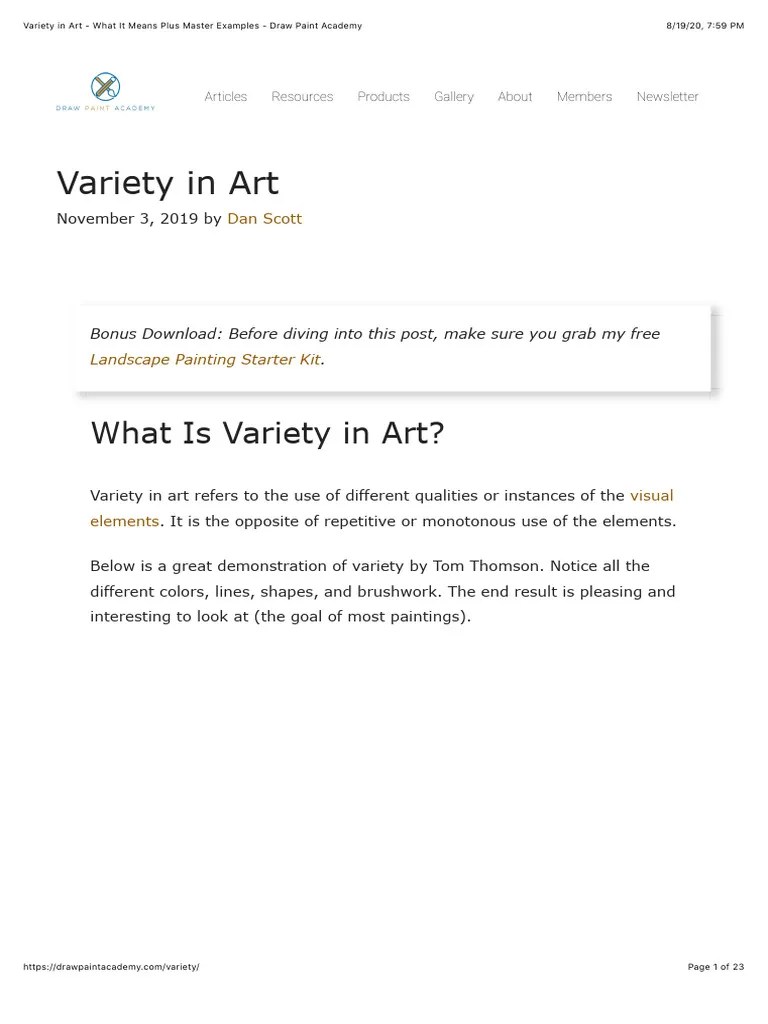 LR36. Variety in Art What It Means Plus Master Examples Draw Paint Academy PDF Paintings