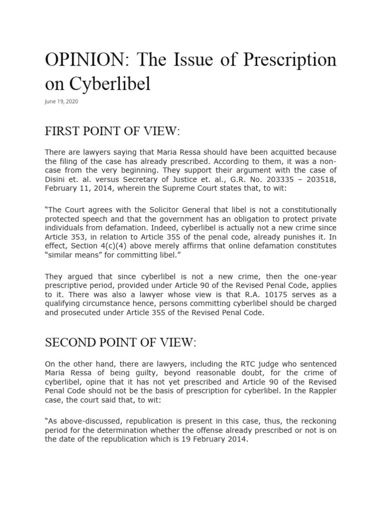 Libel Cyber Libel Freedom of Speech 2 PDF Defamation Statute