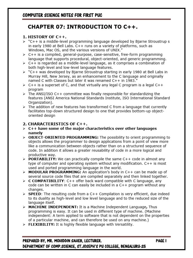 Chapter 07 Introduction To C Plus Updated PDF C++ Reserved Word