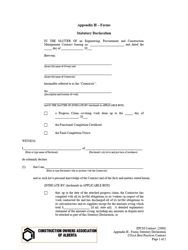 EPCM AppendixH Statutory Declaration PDF Affidavit Notary Public