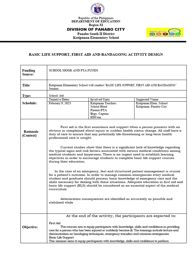 Basic Life Support, First Aid and Bandaging Activity Design 2023 For