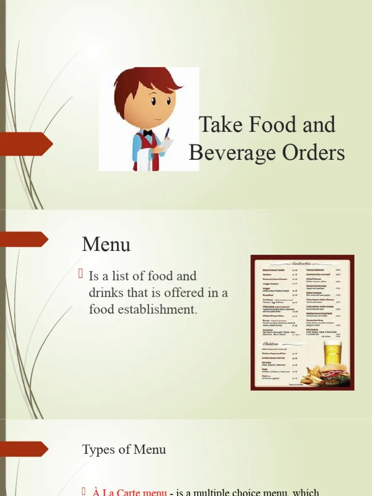 Take Food and Beverage Orders PDF Menu Cuisine