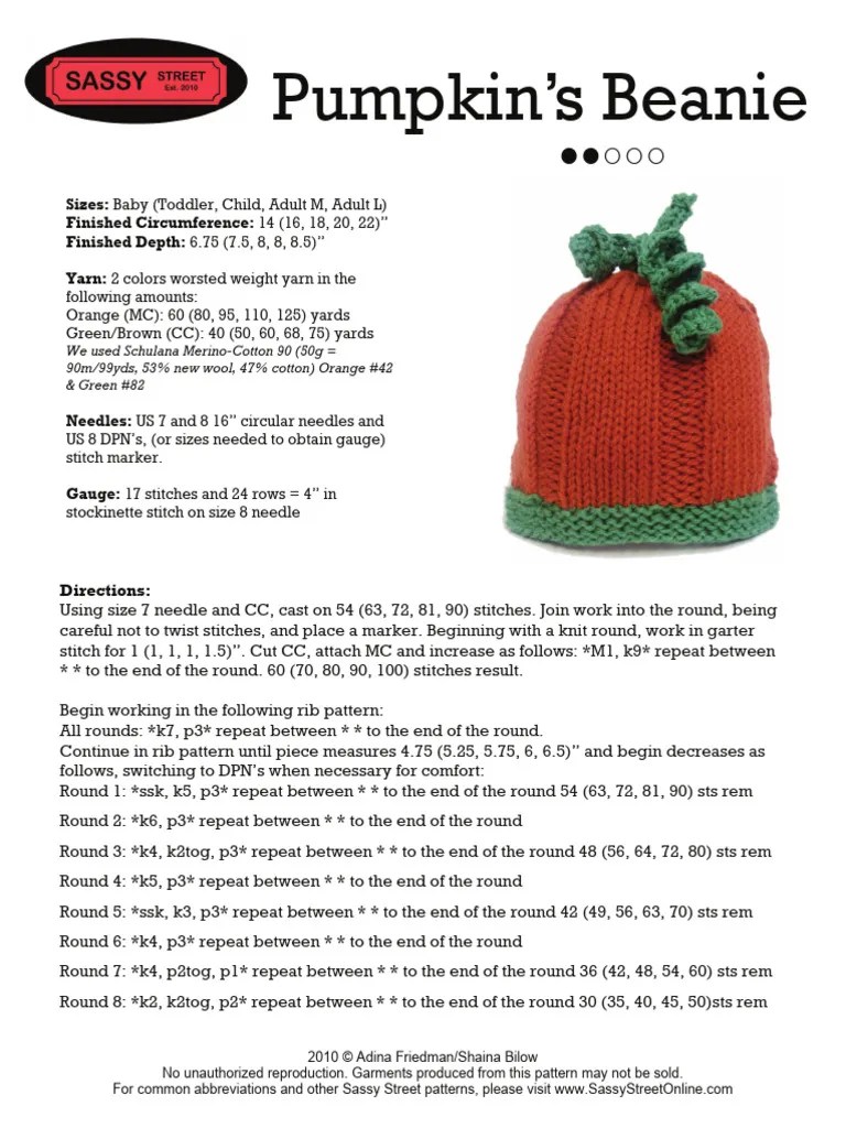 Pumpkins Beanie PDF Knitting Gauge (Knitting)