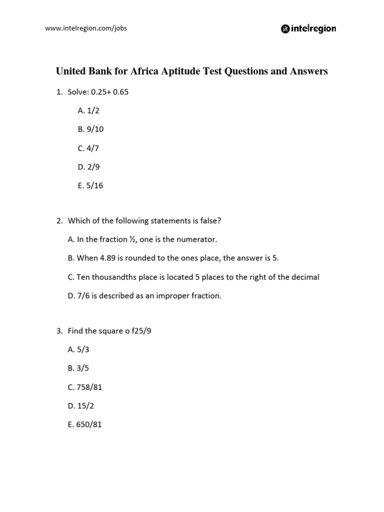 UBA Aptitude Test Questions and Answers PDF Water Advertising