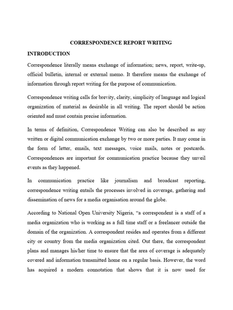 Correspondence Report Writing PDF Journalism News