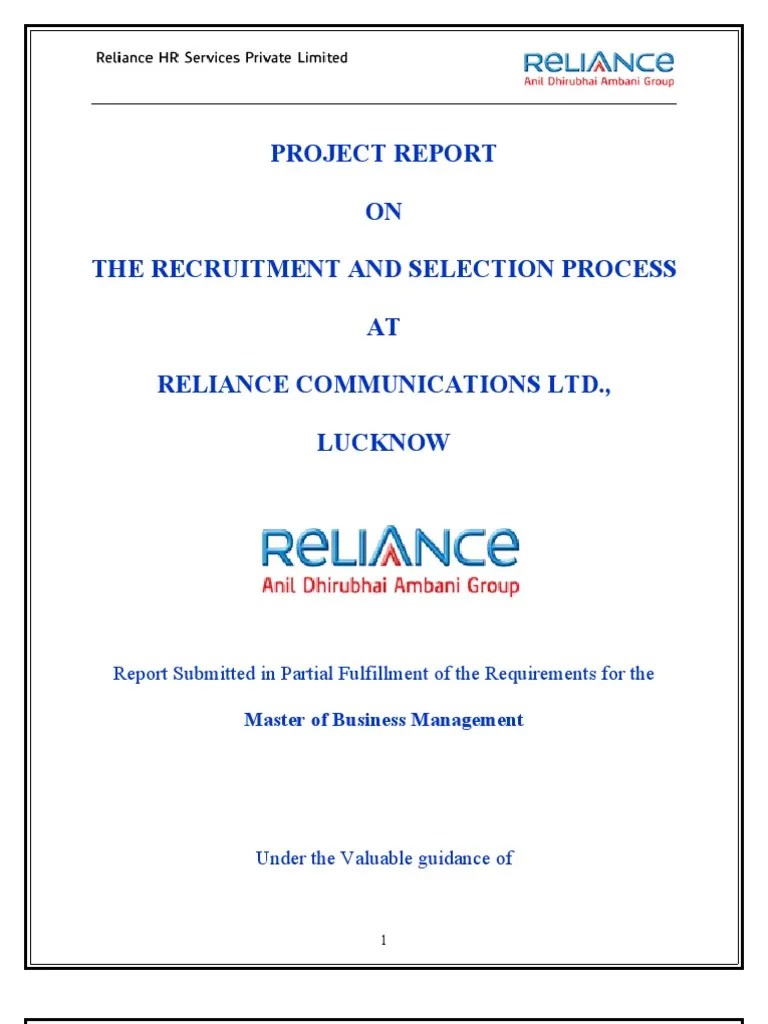 reliance project Recruitment Employment