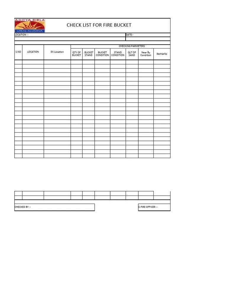 Fire Bucket Check List PDF