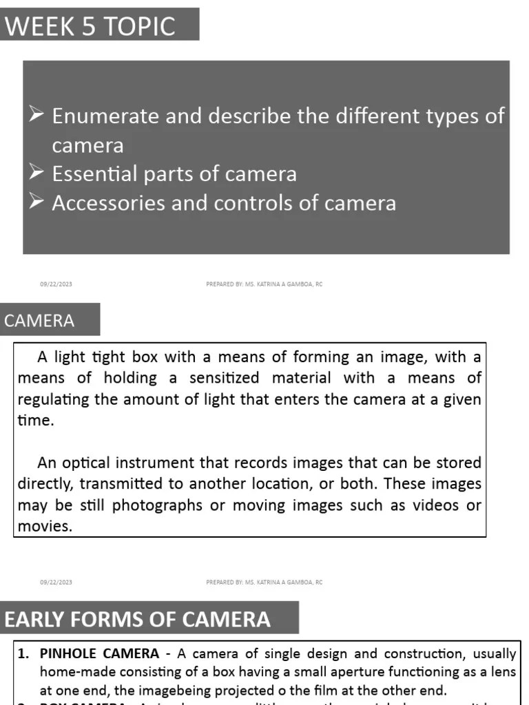 WEEK 5 TOPIC (Camera and Its Classification) PDF Camera Camera Lens